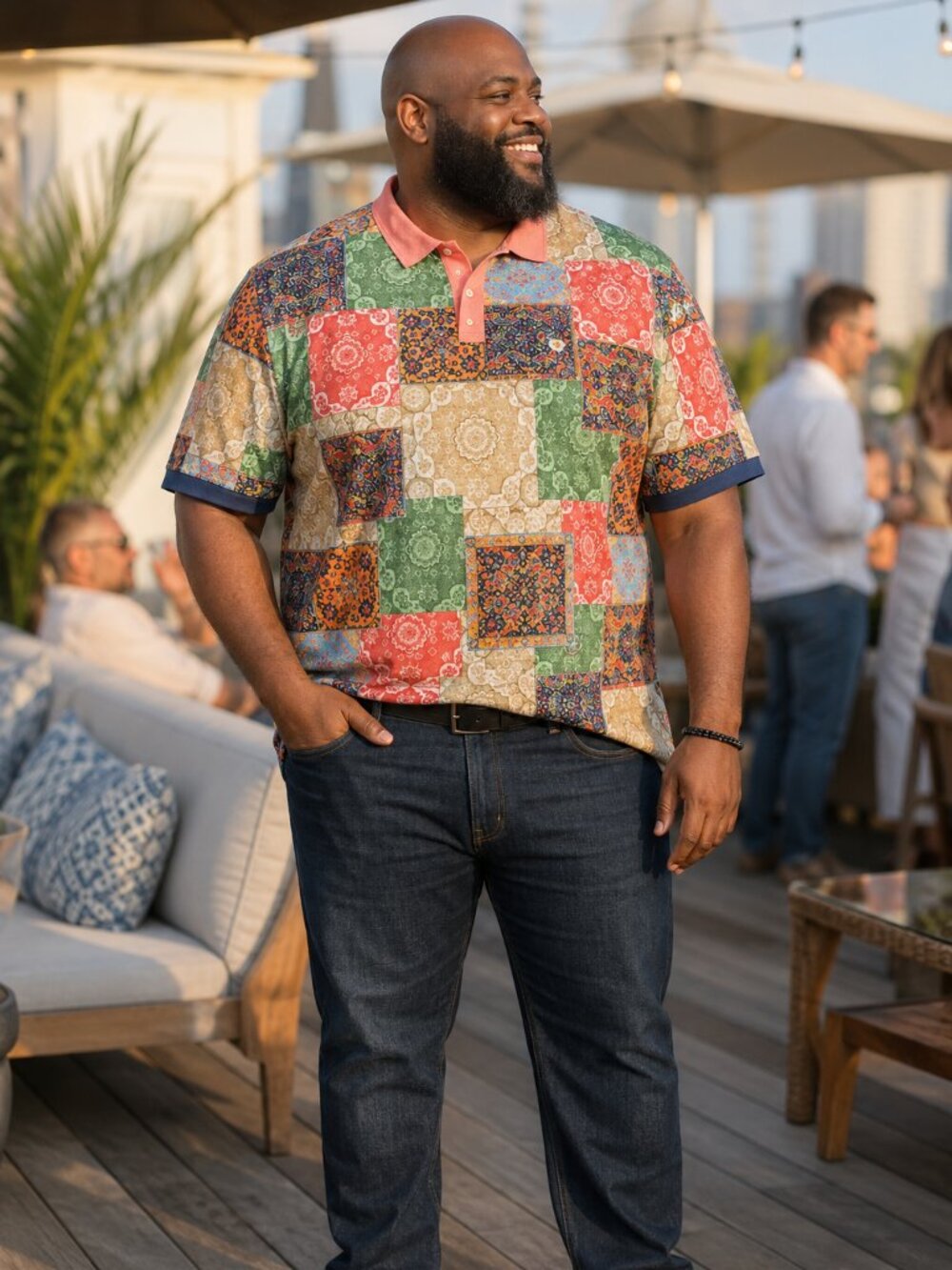 Evolution AKOO by T.I. Men’s 3XL Multicolor Patchwork Polo Shirt qo